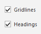 3. Show gridlines
and headings